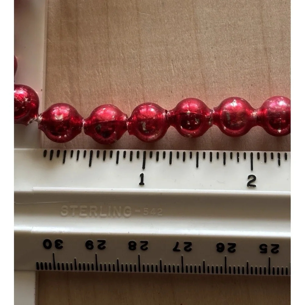 Vtg Mercury Glass Bead Christmas Garland Red LOT of 6 Strands 7 ft+ Each Japan
